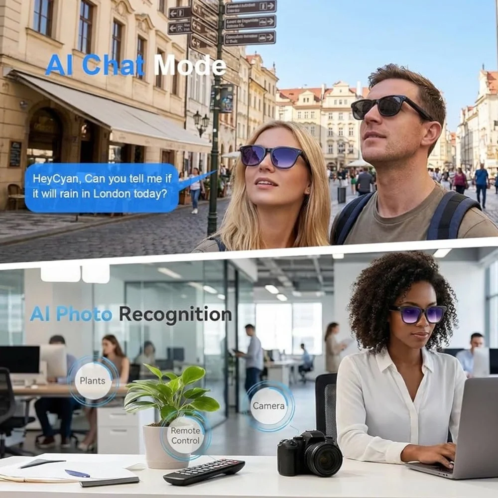 Smart Camera Sunglasses - Black with Purple Lenses